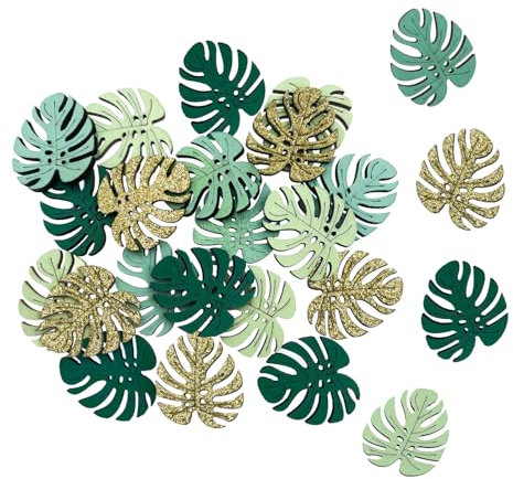 Oblique Unique Monstera Blätter Konfetti aus Holz Grün Gold für Geburtstag Feier Sommer Herbst Party Tisch Deko Streudeko