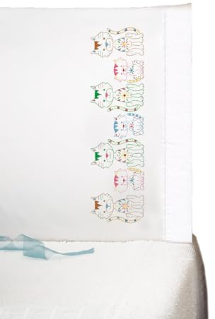 Cat Row Stamped for Embroidery Pillowcases - Set of 2