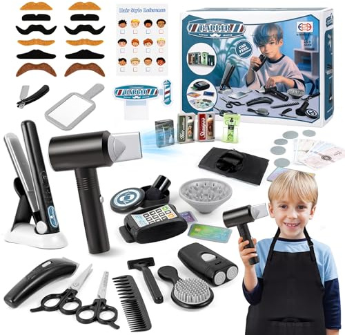 LTFIOON Kit Parrucchiera Bambini, Set da Parrucchiere con Asciugacapelli Rasoio Piastra, Accessori per Capelli da Salone Giocattoli, Gioco di Bellezza e Moda, Giochi di Ruolo per Bambini 3+ Anni