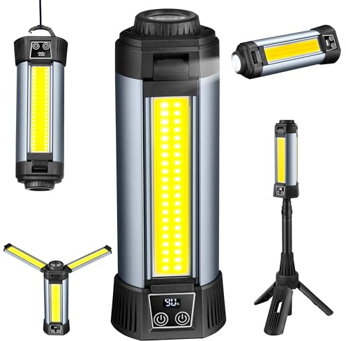12in1 Multifunktionsleuchte LED Leuchte Akku Magnet & Teleskopstange Campingleuchte LED aufladbar Taschenlampe Arbeitsleuchte Werkstattlampe Powerbank-Funktion – Für Garten Outdoor Werkstatt & mehr