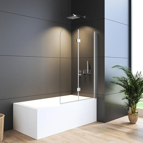 WDWRITTI Duschwand für Badewanne 100 x 120 cm Faltbar 2-teilig, Duschtrennwand aus 6mm ESG Sicherheitsglas, Duschabtrennung für Badewanne