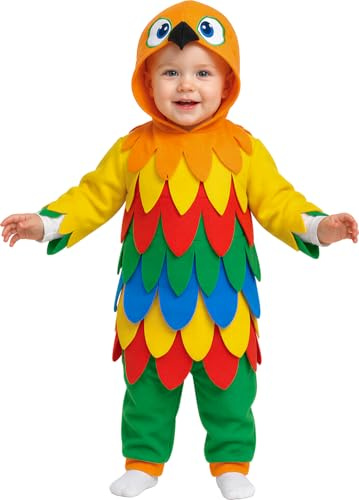 FIESTAS GUIRCA | Baby papegoja kostym (18-24/månader) - Huva och apa - Djurdräkter för spädbarn och småbarn - perfekt för Halloween, karneval och kostymfester - unisex - flerfärgad