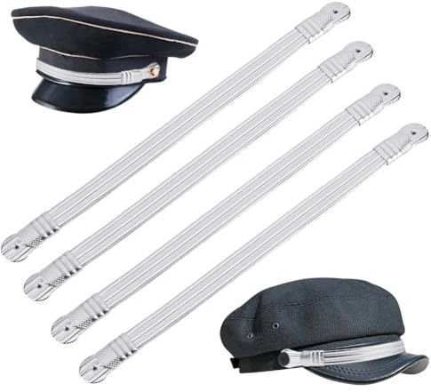 BENECREAT 4Pcs Silver PU Leather Hat Band, Officer Visor Crusher Cap Band, Adjustable Hat Strap for Cowboy Hats, Military, Golf, Fishing, Captain Caps, 11.2~19.5inch Long