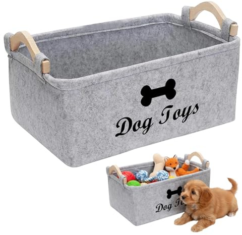 IAndhy Dog Toy Storage, 38 x 25 x 18 cm Felt Puppy Toy Box, Spacious Storage Box for Pets, Large Dog Basket for Organizing Pet Toys and Supplies
