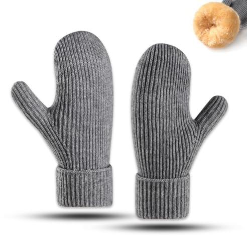 Bototack Winter Mittens for Women Men Warm Fleece Lining Stretchy Knit Thermal Snow Gloves for Cold Weather Gifts (Grey)