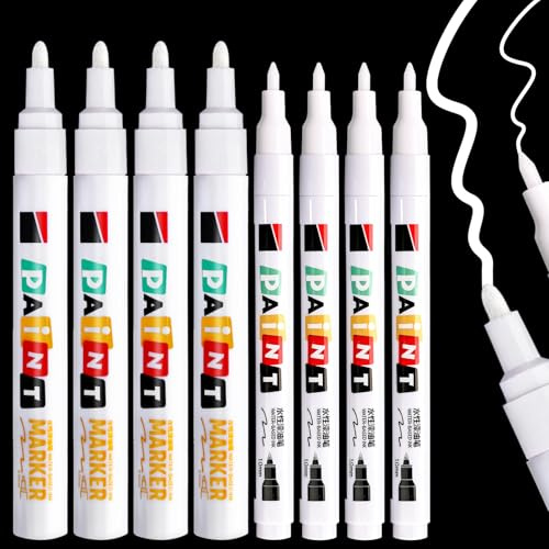 Hanqing 8 PCS White Paint Pens, Permanent Marker Pens, Oil-based Waterproof Quick Drying Markers for Rock Painting, Glass, Metal, DIY Craft, Wood, Plastic (1.0mm, 3.0mm)