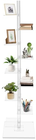 YOICUATGNA Estantería de acrílico de 9 niveles, altura regulable, torre vertical, estantería estrecha, estantería de pie para guardar libros, CD, sala de estar, oficina, dormitorio