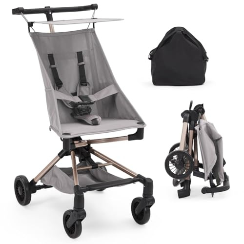Cochecito de viaje ultraligero, solo 4,8 kg, cinturón de seguridad de 5 puntos, 6 – 36 meses, cochecito deportivo All Terrain con sol y cubierta para lluvia, 0° – 180° – gris