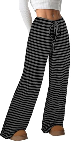 Akiooue Womens Wide Leg Trousers UK Women's Palazzo Casual Loose Striped Trousers Elasticted Waist Stretch Pants with Drawstring 2025