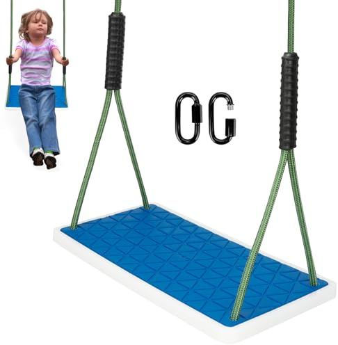 WWFFEN Gunga trädgård, halkfri trädgunga förtjockad mjuk gummi gungsits set med justerbart rep (130 cm–200 cm) lämplig för lekplats utomhus trädgårdsgunga, blå