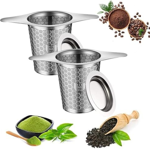 316 Stainless Steel Tea Infuser - 2 Pack, Extra Fine Mesh Strainer With Wide Rim Handles for Hanging on Teapots or Cups to Steep Loose Leaf Tea and Coffee