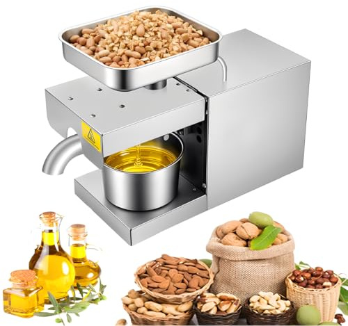 Pressa olio elettrica, 600 W, 220 V, in acciaio inox, con contenitore di raccolta, pressione automatica a freddo e a caldo, tempo di funzionamento 24 ore per estrazione di olio domestico e negozio, 41