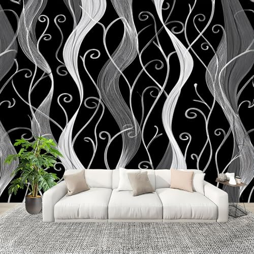 Grande taille Papier Peint de Photo 350x256 cm Lignes Minimalistes Artistiques Peler Et Coller Papier Peint Panoramique intissé Murale Noir Et Blanc Pour Salon Chambre Enfant Chambre Décoration