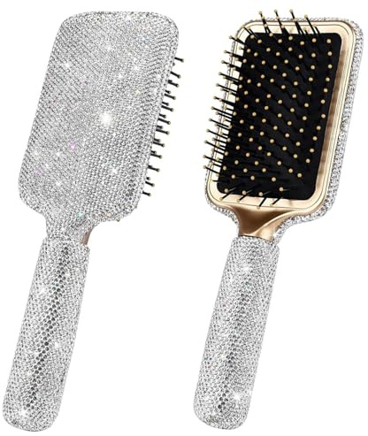 Brosse à cheveux vintage Brosse à palette en strass de luxe avec coussin d'air de massage Outil cheveux bling-bling pour femmes tous types 9, 7 pouces