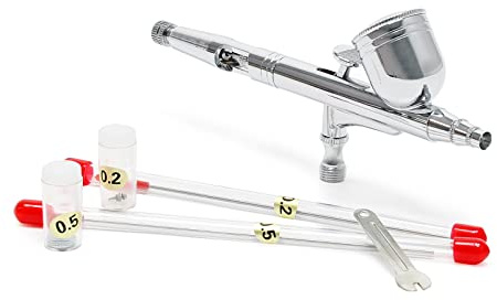 Wiltec Aerografo doppia azione mod.130T, serbatoio 7 ml, ugelli 0,2, 0,3 e 0,5 mm, Aeropenna per aerografia