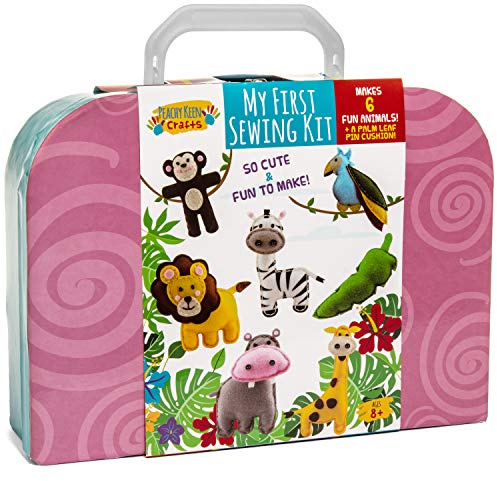 Peachy Keen Crafts Kids Sewing Kit, Learn to Sew for Ages 8-12, Beginner Felt Craft Kit, Make 6 Fun Stuffed Animals and A Pin Cushion, Teach Basic Stitches