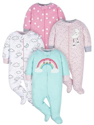 Gerber - Juego de 4 pijamas con diseño de nubes para bebé niño con puños de manoplas