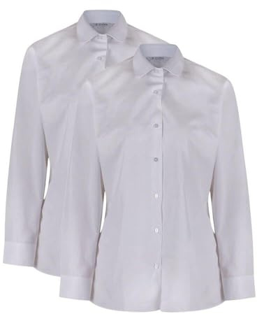 Trutex Girls White Long Sleeve School Shirts, Katie Collar, 2 Pack – Non Iron Standard Fit School Uniform Blouses (Age 7-8)