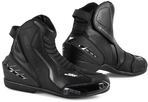 SHIMA SX-6 Men, Motorradsteifel Herren | Verstärkte Leder Motorradschuhe mit Seitlichem Reißverschluss, Knöchelstütze, Anti Rutsch Sohle, Schaltgriff (Schwarz, 43)