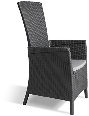 Allibert by Keter Gartensessel Vermont, graphit/cool grey, inkl. Sitzkissen, verstellbare Rückenlehne, Kunststoff, flache Rattanoptik, 64 x 68 x 107 cm