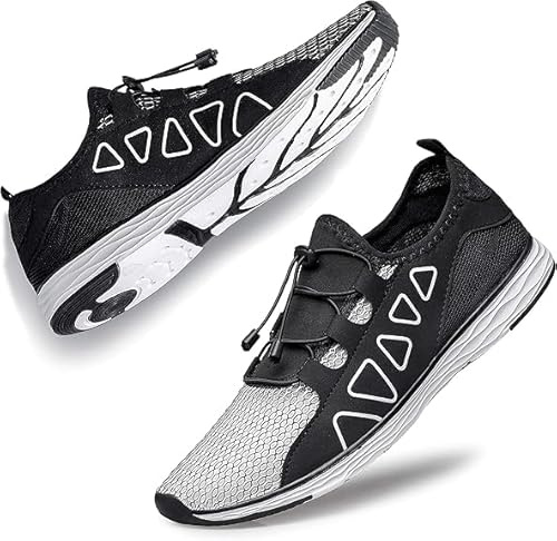 Raoendis Mens Womens Water Shoes - Unisex Aqua Trainers Surfing Swimming Shoes for Sailing Kayak Beach Black Grey Size 4