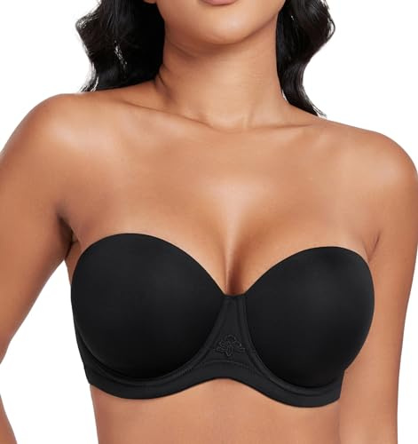 DotVol Women's Strapless Plus Size Underwired Contour Bra(Black,36E)