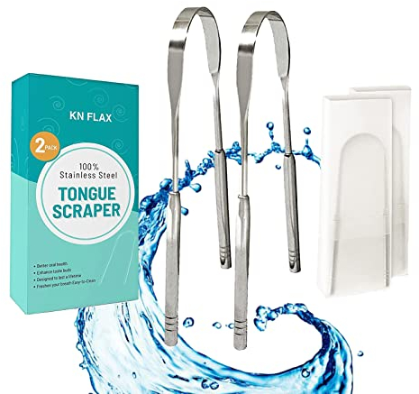 KN Flax, raschietto per lingua, riduce l'alito cattivo, mantiene la cura orale, 100% senza bisfenolo A, detergente per lingua per adulti e bambini, facile da usare con manico non sintetico.