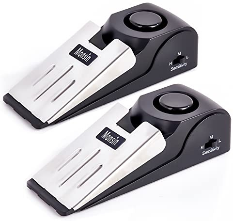 Alarma de tope de puerta, tope de puerta con alarma de seguridad de 120 dB, tope de puerta de cuña de piso para viajes, apartamento, casa (paquete de 2)