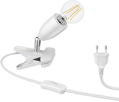 ledscom.de E27 klämlampa LIK, vit inkl. E27 LED-lampa 1020lm vit, 3-stegs ljusreglering utan dimmer med strömbrytare