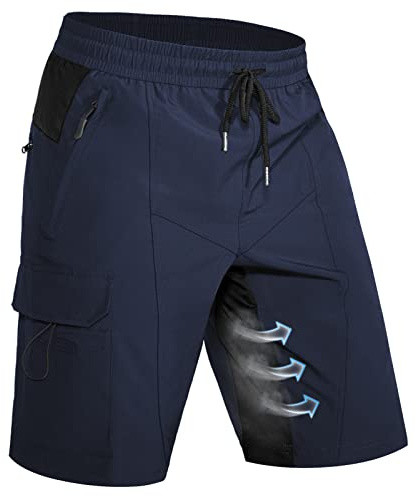 Hiauspor Pantaloni corti da trekking da uomo, per mountain bike, leggeri e ad asciugatura rapida, con 5 tasche, da uomo, per escursioni, trekking, estivi, mountain bike, lavoro, sport, blu navy, S