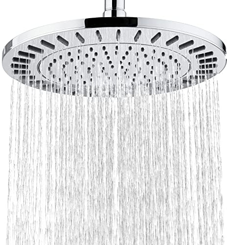 BRIGHT SHOWERS Rain Shower Head, 9 Inch High Pressure Waterfall Showerhead with Adjustable Angle and Anti-clogging Silicone Nozzles, Luxury Bathroom Overhead Shower, Chrome