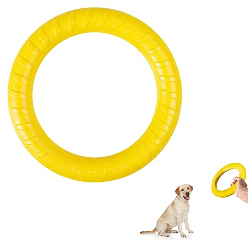 QEEROYO Hunde Fitness Ring, Hundebiss-Ring, Hunde Flugscheibe Spielzeug, Interaktiver Trainingsring für Kleine mittelgroße Große Hunde, Gelb