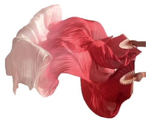 SNOWAQUA Belly Dance Faux Silk Veil Fans, 1 Pair (Left+Right) Faux Silk Bamboo Long Fans Veils, Handmade Belly Dance Dancing Silk Fans, Dance Performance (Style1, 35.4 * 70.8'')