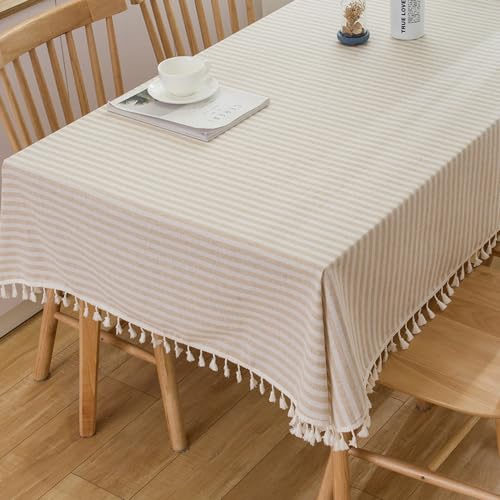 Plenmor Leinen Abwaschbare Tischdecke Baumwolle 140x250, Leinenoptik Tischdecke Abwaschbar Beige Table Cloth Boho Tischdecke Beige für Rechteckig für Küchentisch, Geburtstag, Outdoor
