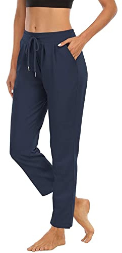 HAOLEI Women's Yoga Joggers UK Sale Clearance Lightweight Plain Tracksuit Bottoms Sport Pants Running Joggers with Pockets Solid Sweatpants Tapered Leg Drawstring Trousers Sweat Pants Ladies Navy