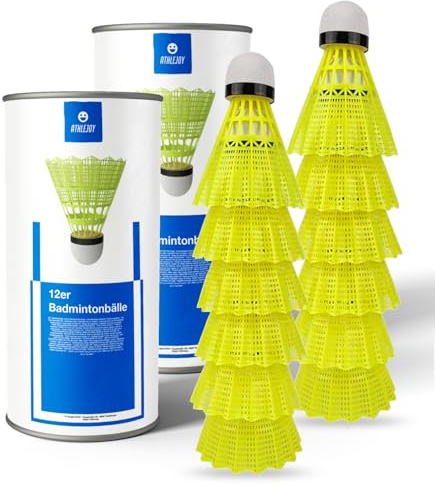 ATHLEJOY 12x Badminton Federbälle - Training und Wettkampf - Badmintonbälle für Indoor & Outdoor