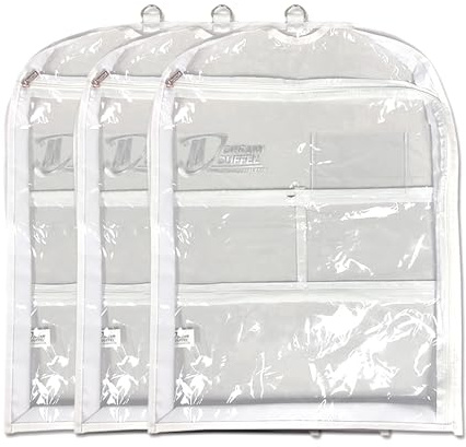 Clear Garment Bags for Dance Costumes 3-Pack, Gusseted, Short-Size, Side Zipper Entry, Storage Pockets for Accessories, 24”x18”x2”, Dream Duffel
