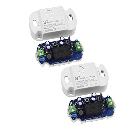 QIACHIP - Interruttore Wi-Fi 16A tuya Modulo intelligente relè 1 canale, controllo APP Smart Life, compatibile con Alexa/Google Home (confezione da 2)