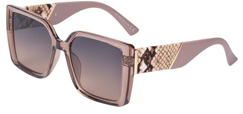 SQUAD Gafas de sol Femeninas Cuadradas con Estampado de Piel de Serpiente, montura Plana, Protección UV CE 100%, Incluye Estuche de Gafas