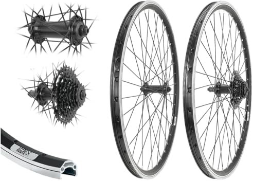 AGGRO-X 26 Zoll Laufradsatz Alu Vorderrad Hinterrad 19-559 schwarz V-Brake TX500 / TX506 Felgenbremse inkl. 8 Fach Zahnkranz Kassette 24 Gang