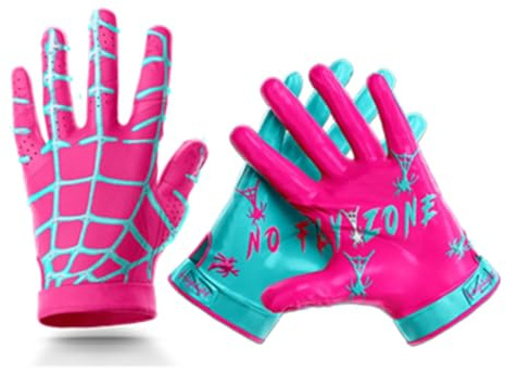 HIGHLIGHT FACTORY ATL Pink Web No Fly Zone - Football Gloves for Youth and Adult - Ultra Grip Wide Receiver Gloves - Superior Support and Protection - Adult and Youth Sizes (Youth Small)