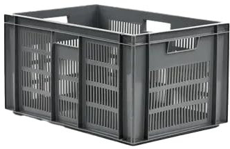 Générique Bac plastique gerbable 60L – Fond plein, parois ajourées pour ventilation, plastique gris – Rangement et stockage maison, garage, et atelier