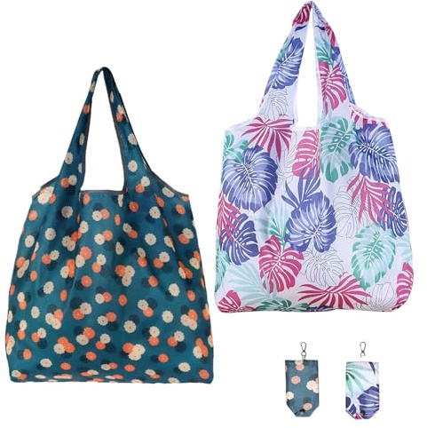 Shatore 2PCS Reusable Shopping Bags - Foldable Grocery Tote Bags with Large Capacity, Eco-Friendly & Washable Fabric for Shopping, Travel & Daily Use