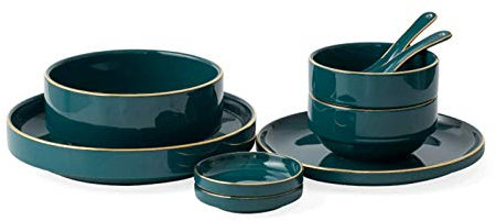 SQMGFA Juego de vajilla de cerámica Duradera de 9 Piezas, Platos y Cuencos, Juegos de Cena, Juegos de Cocina Combinados Verde Oscuro, Servicio para 2