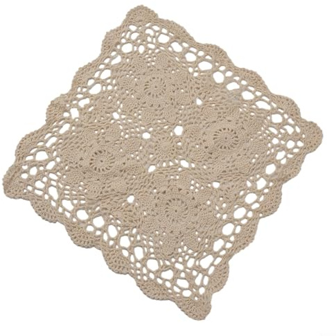 Napperon carré vintage en coton avec dentelle au crochet pour tables de salle à manger et cafés (40 x 40 cm, beige)