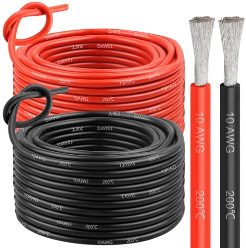 10 Gauge Copper Electrical Wire 100 Feet,10 AWG Tinned Pure Copper Battery Cable,10AWG Red and Black OFC Stranded Low Voltage Wire for Solar Panel,Car,Marine,Residential Wiring (10 AWG 100FT)