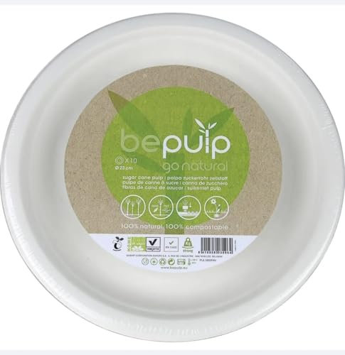 Générique Assiettes Biodégradables 23 cm – Lot de 50 | Assiettes Jetables en Pulpe de Canne | Écologiques, Compostables, Solides – Pour Fête, Mariage, Événement, Pique-Nique
