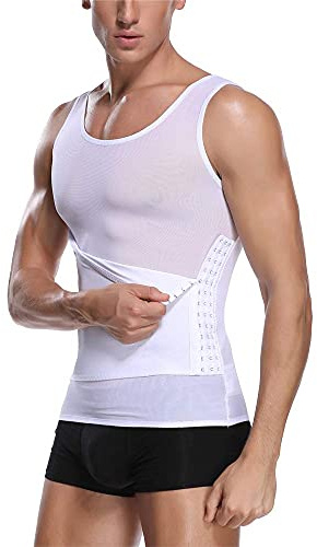 Joweechy Men Slimming Body Shaper Compression Vest with Waist Trainer Belt | Posture Corrector Tummy Control Shapewear Slim Fit Crew Neck Undershirt