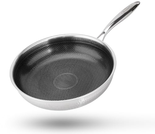 RisenutX Hybrid 8 inch Stainless Steel Non Stick Skillet,Frying Pans Nonstick, PFOA Free Cookware, Dishwasher and Oven Safe, Induction Compatible