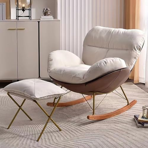 Sedia a Dondolo per Cameretta dei Bambini, Poltrona a Dondolo Reclinabile, Sedia Dondolo Aliante con Pouf, per Soggiorno, Cameretta dei Bambini, Camera da Letto(Off-white,B)